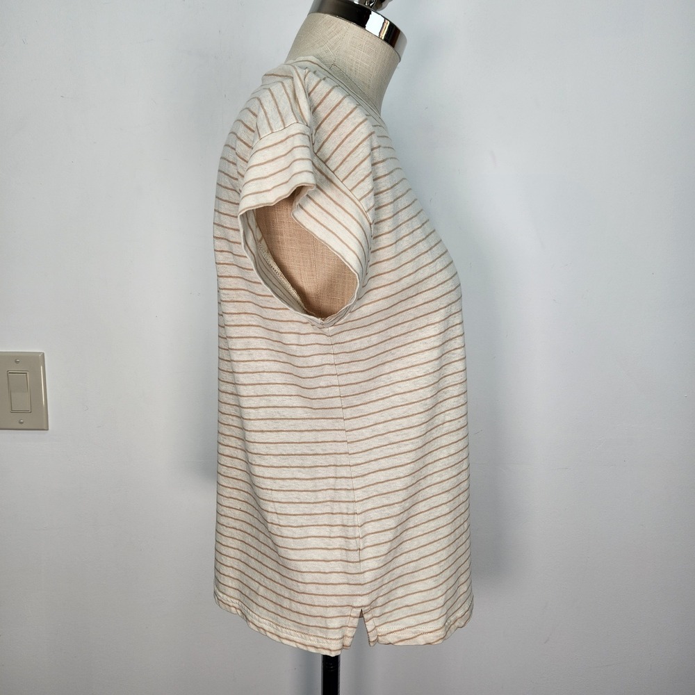 Carve Designs Astrid Hemp Organic Cotton Striped Cap Sleeve Top Cream Tan M - Picture 4 of 8